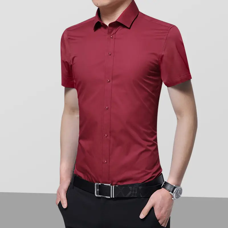 Men's Long-Sleeve Slim Fit Maroon Shirt - Image 9