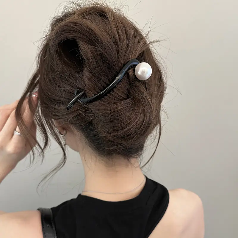 Simple Brown Pearl Hair Clip for Women - Image 9