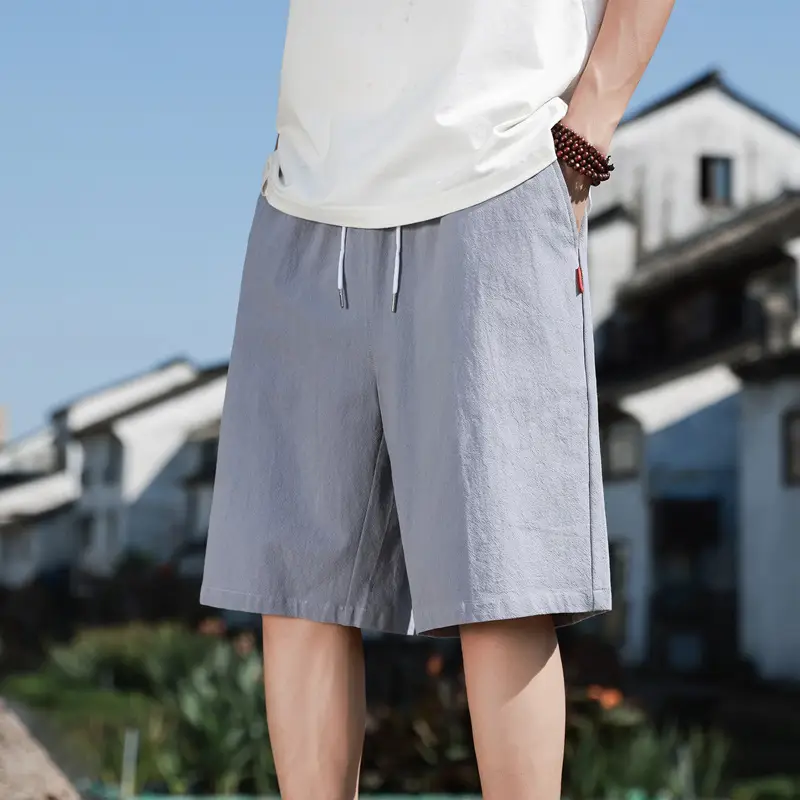 Men Pure Cotton Summer Shorts Rose White Drawstring - Image 10