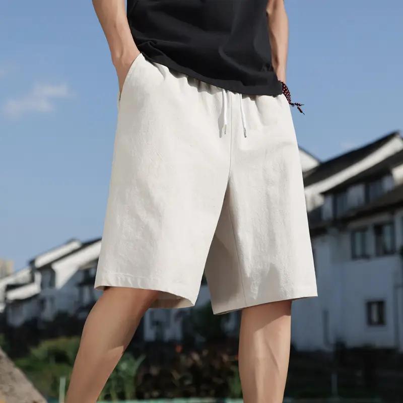 Men Pure Cotton Summer Shorts Rose White Drawstring - Image 11