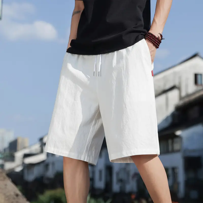 Men Pure Cotton Summer Shorts Rose White Drawstring - Image 12