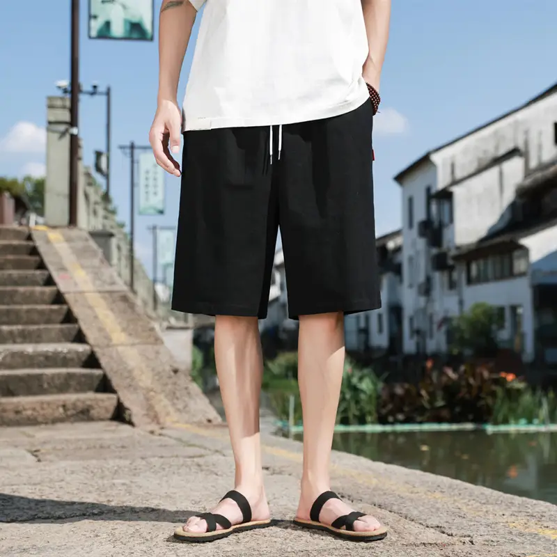 Men Pure Cotton Summer Shorts Rose White Drawstring — feature 1