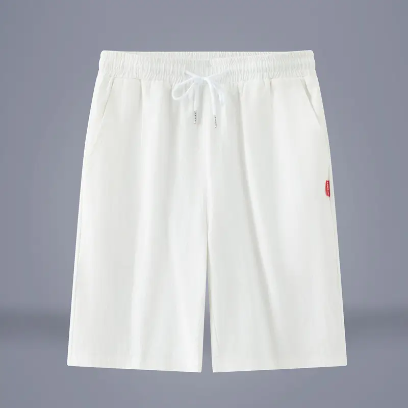 Men Pure Cotton Summer Shorts Rose White Drawstring - Image 2