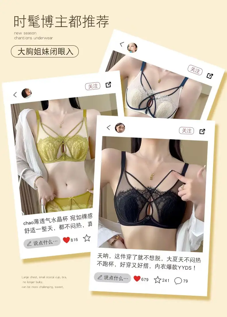 Black Lace Crystal Cup Push-Up Bra Big Chest — feature 12