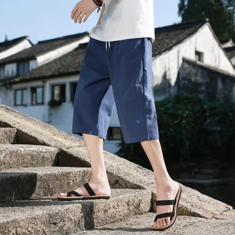 Men Cotton Linen Capri Shorts Plus Size Summer - Image 8