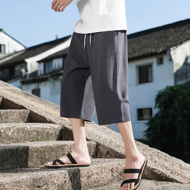 Men Cotton Linen Capri Shorts Plus Size Summer - Image 9