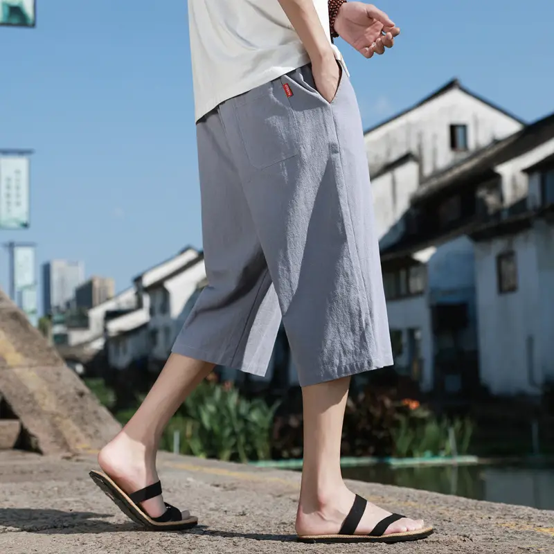 Men Cotton Linen Capri Shorts Plus Size Summer - Image 10