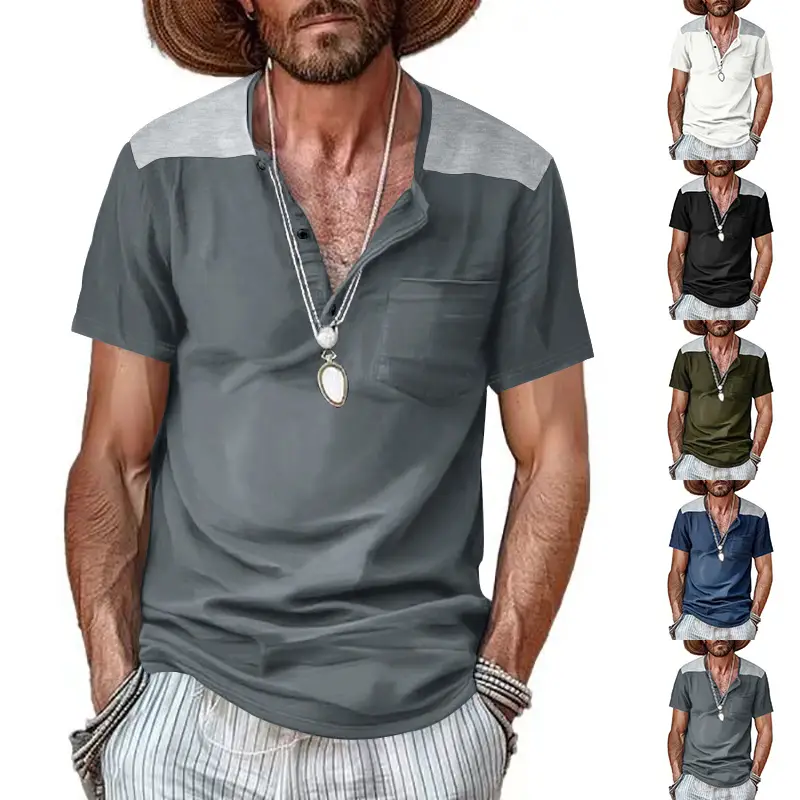 Men's 2025 Cotton Short Sleeve V-Neck T-Shirt White - Image 7