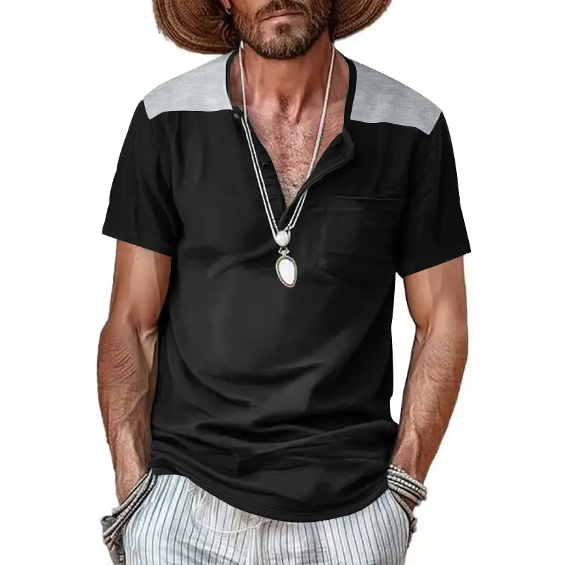 Men's 2025 Cotton Short Sleeve V-Neck T-Shirt White - Image 8
