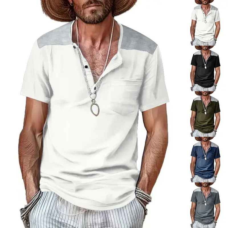 Men's 2025 Cotton Short Sleeve V-Neck T-Shirt White — feature 1