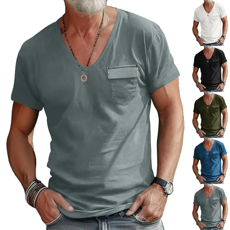 Men's Olive Green V-Neck Slim Fit T-Shirt — feature 6