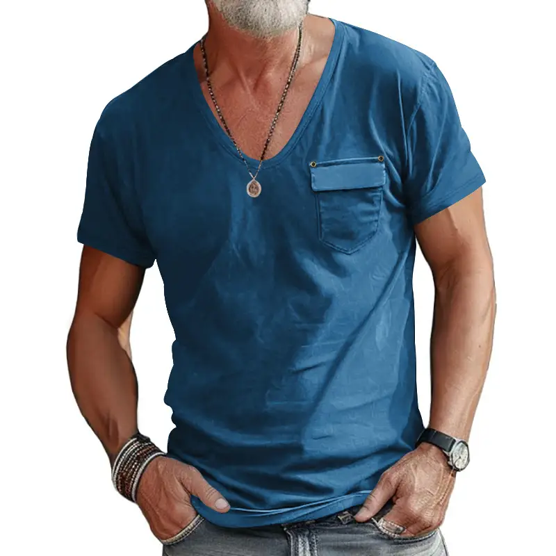 Men's Olive Green V-Neck Slim Fit T-Shirt - Image 4