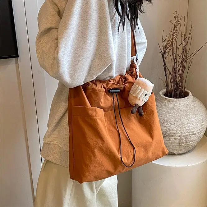 Women's Canvas Shoulder Bag Large Capacity Tan - Image 13