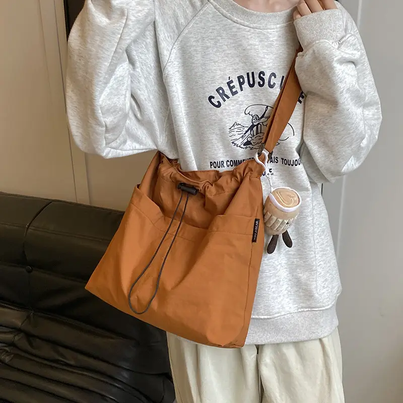 Women's Canvas Shoulder Bag Large Capacity Tan - Image 10