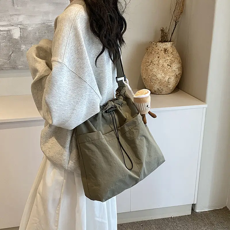 Women's Canvas Shoulder Bag Large Capacity Tan - Image 7