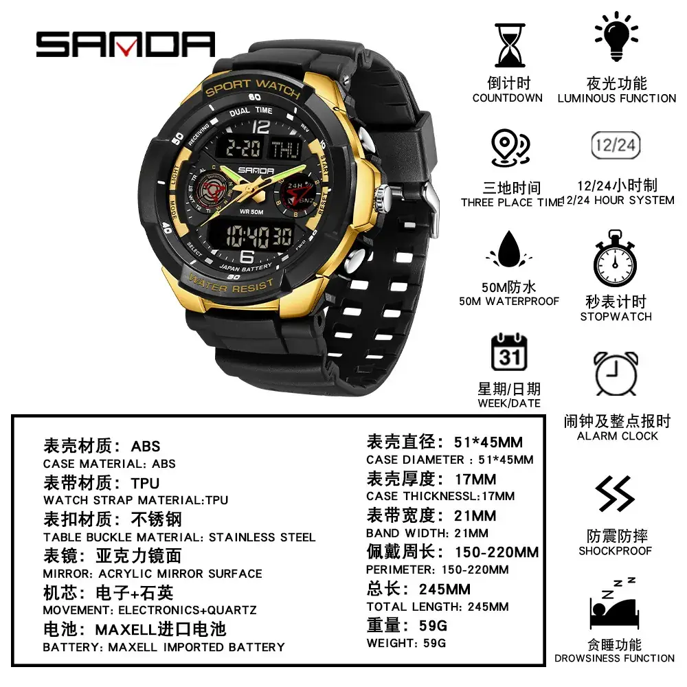 Sanda Multi-Functional Waterproof Watch for Men - Image 9
