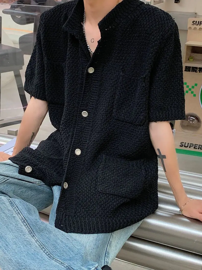 White Knitted Short-Sleeved Men's Shirt - Image 4