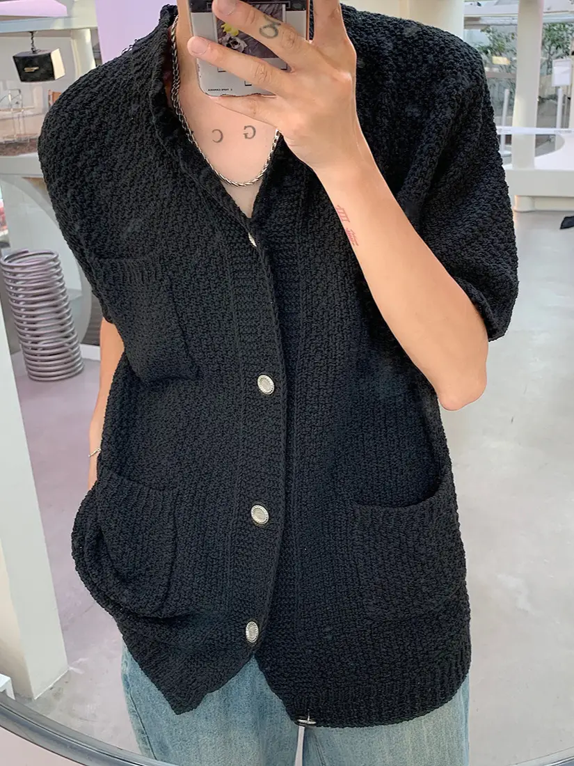 White Knitted Short-Sleeved Men's Shirt - Image 6