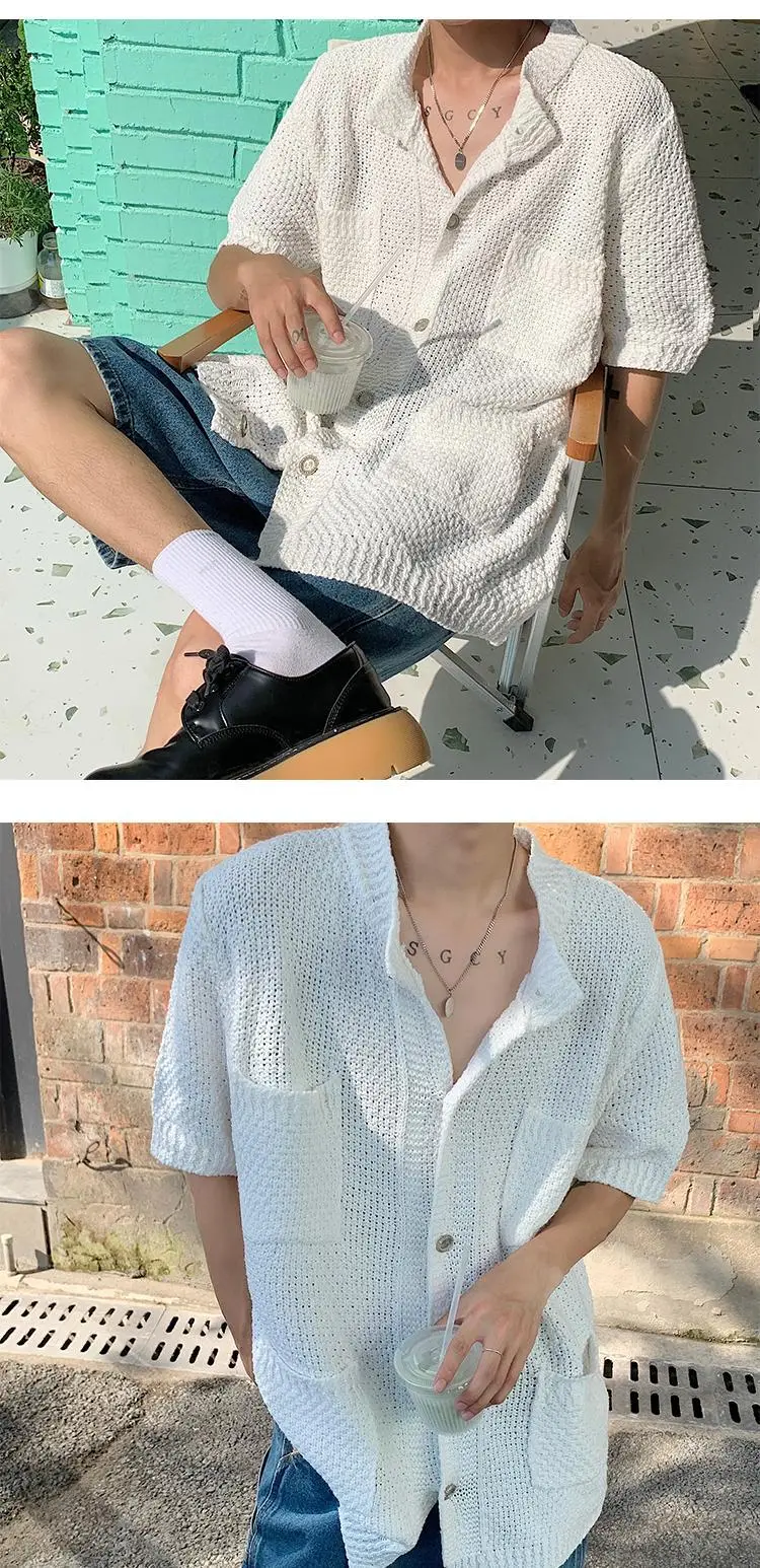 White Knitted Short-Sleeved Men's Shirt — feature 10