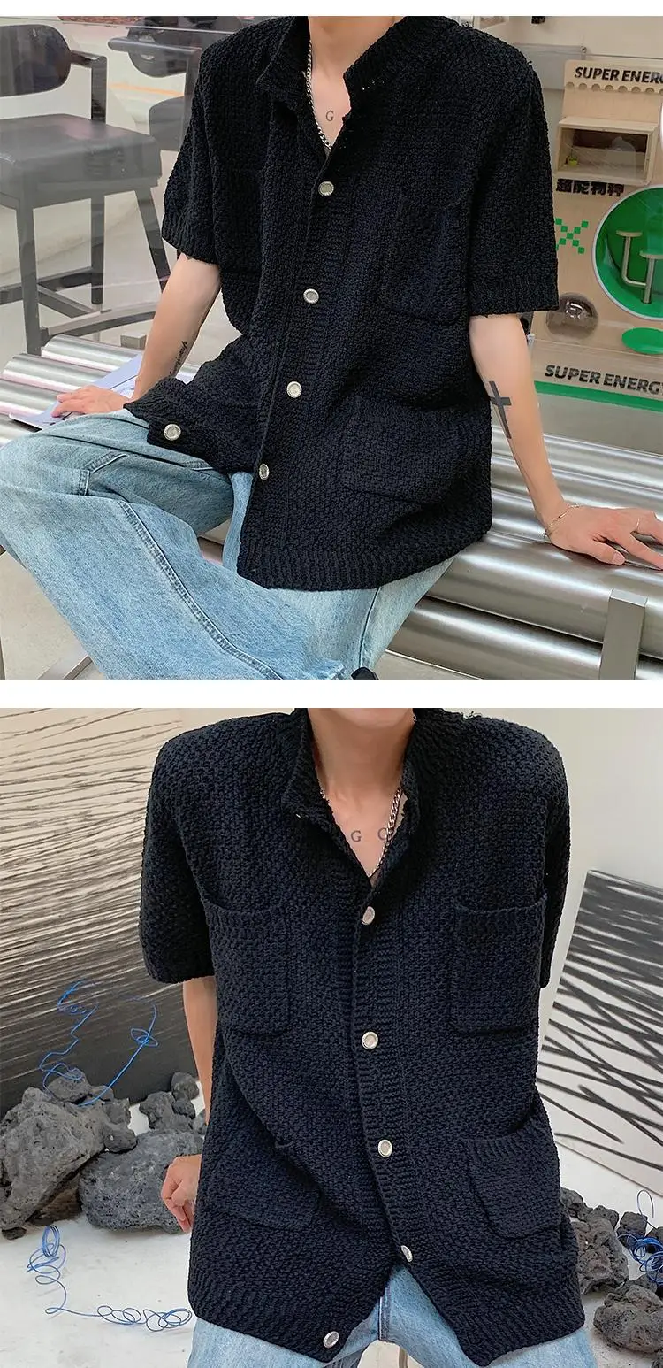 White Knitted Short-Sleeved Men's Shirt — feature 18