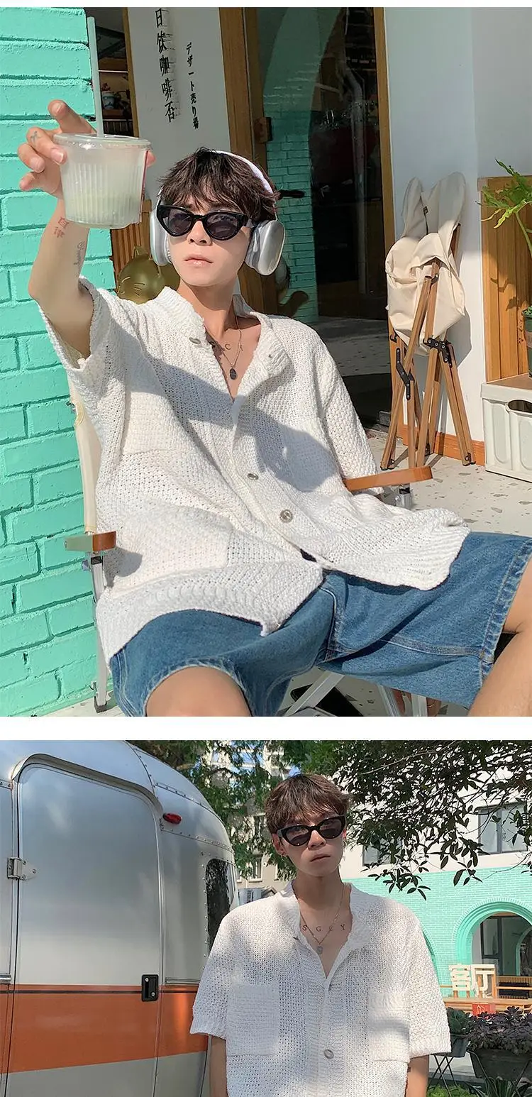 White Knitted Short-Sleeved Men's Shirt — feature 8