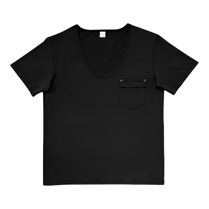 Men Slim Fit U-Neck T-Shirt Grey Solid Color — feature 18
