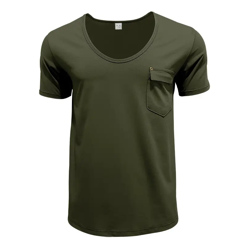 Men Slim Fit U-Neck T-Shirt Grey Solid Color — feature 24