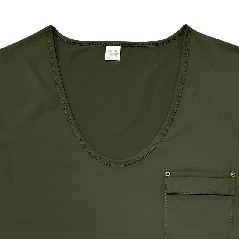 Men Slim Fit U-Neck T-Shirt Grey Solid Color — feature 28