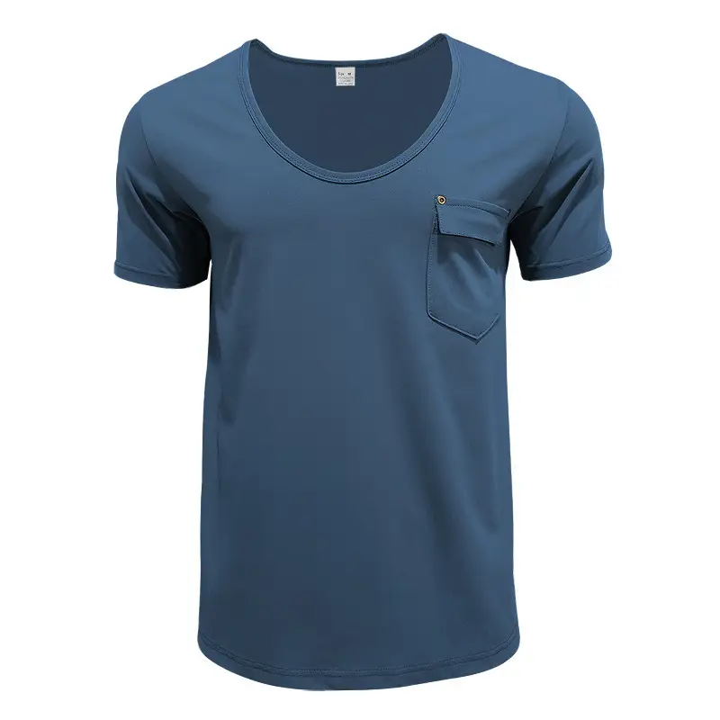 Men Slim Fit U-Neck T-Shirt Grey Solid Color — feature 32