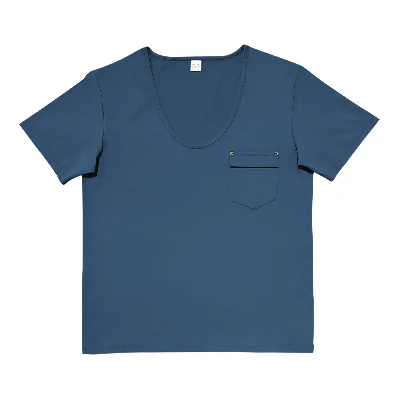 Men Slim Fit U-Neck T-Shirt Grey Solid Color — feature 34