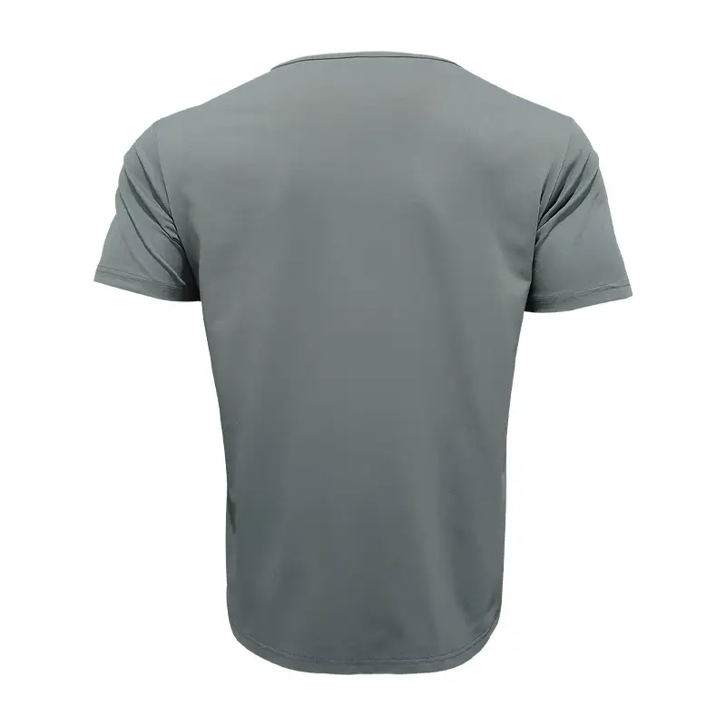 Men Slim Fit U-Neck T-Shirt Grey Solid Color — feature 41