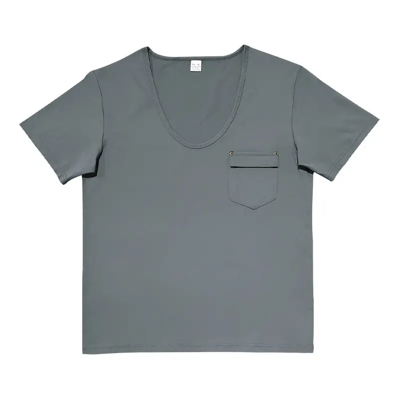 Men Slim Fit U-Neck T-Shirt Grey Solid Color — feature 42