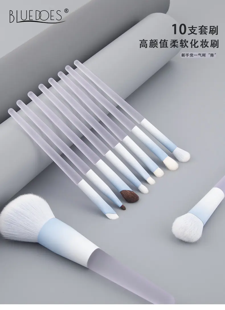 10-Piece Makeup Brush Set with Wool & Animal Hair Brushes — feature 1