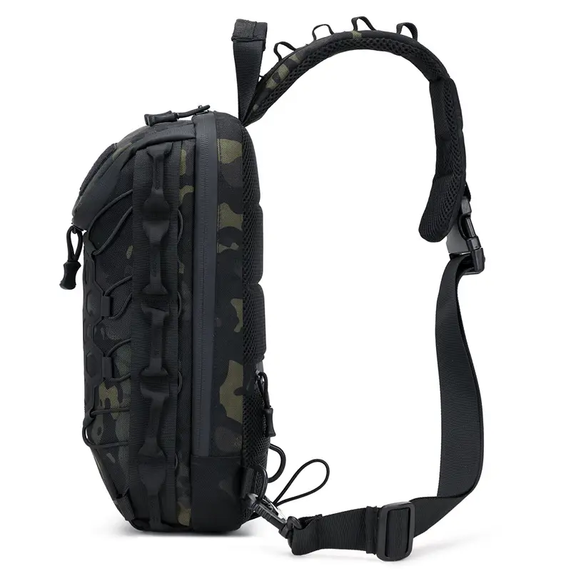 Men's Black Tactical Crossbody Bag with Camo Texture
