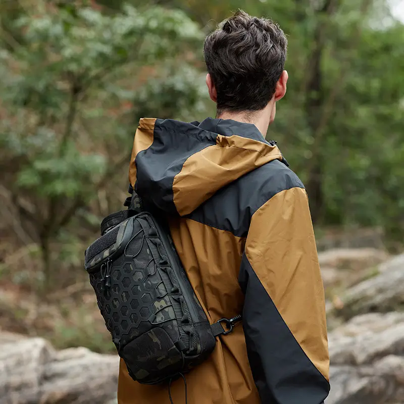 Men's Black Tactical Crossbody Bag with Camo Texture