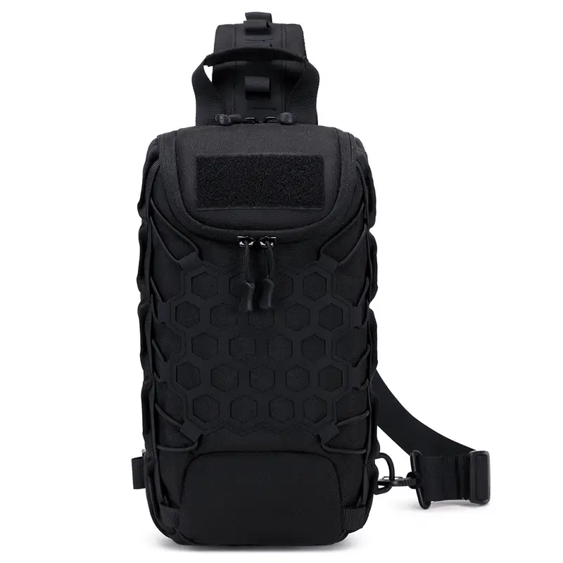 Men's Black Tactical Crossbody Bag with Camo Texture
