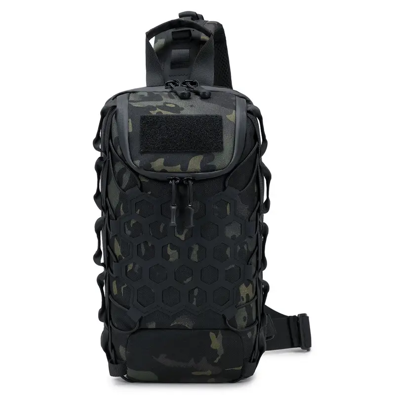 Men's Black Tactical Crossbody Bag with Camo Texture