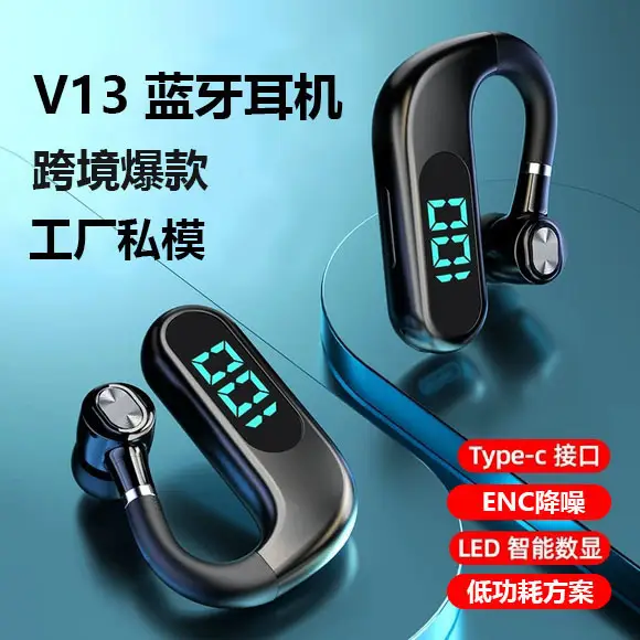 2026 V13 Bluetooth Headset with Ultra-Long Standby and Battery Life, Wireless Single-Ear Ear-Hook Style, Suitable for Drivers
