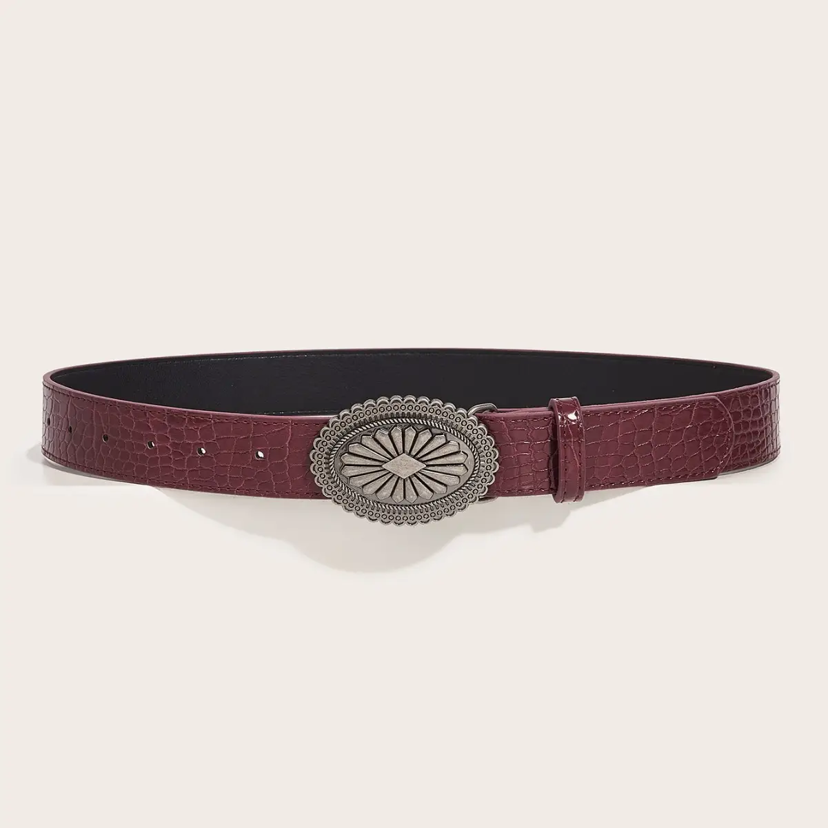 Women Red Croc Belt with Vintage Metal Buckle - Image 4