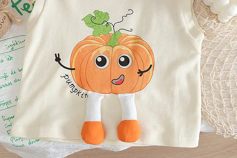 Children Cotton Pumpkin Vestsuit Orange Shorts Set — feature 11