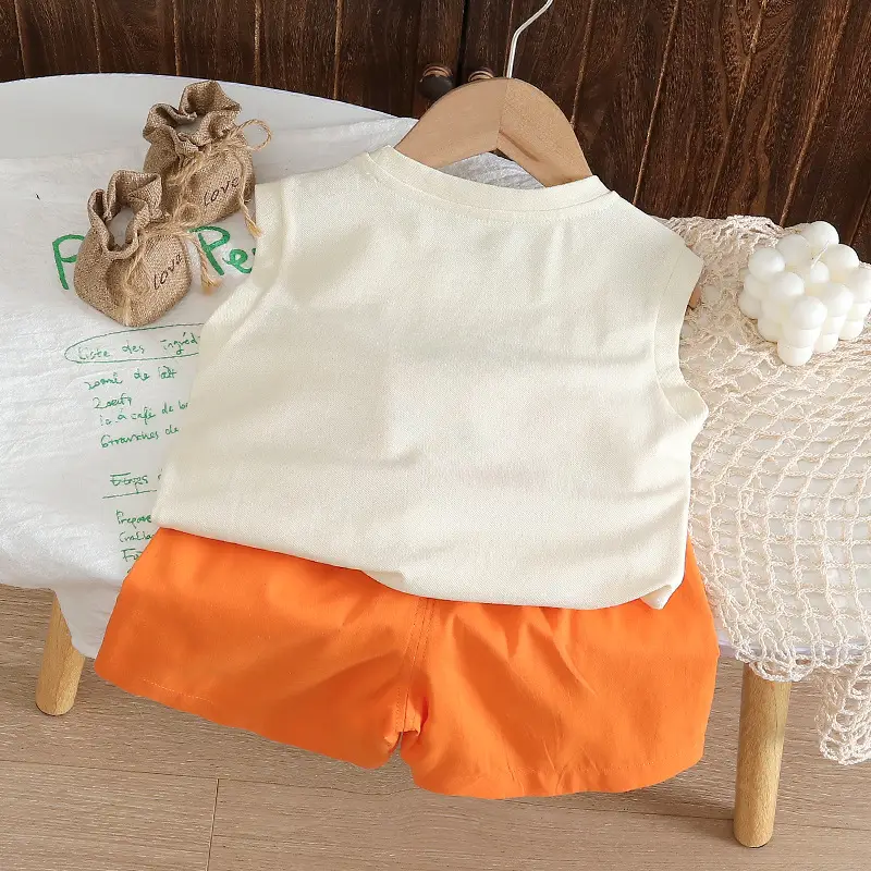 Children Cotton Pumpkin Vestsuit Orange Shorts Set — feature 2