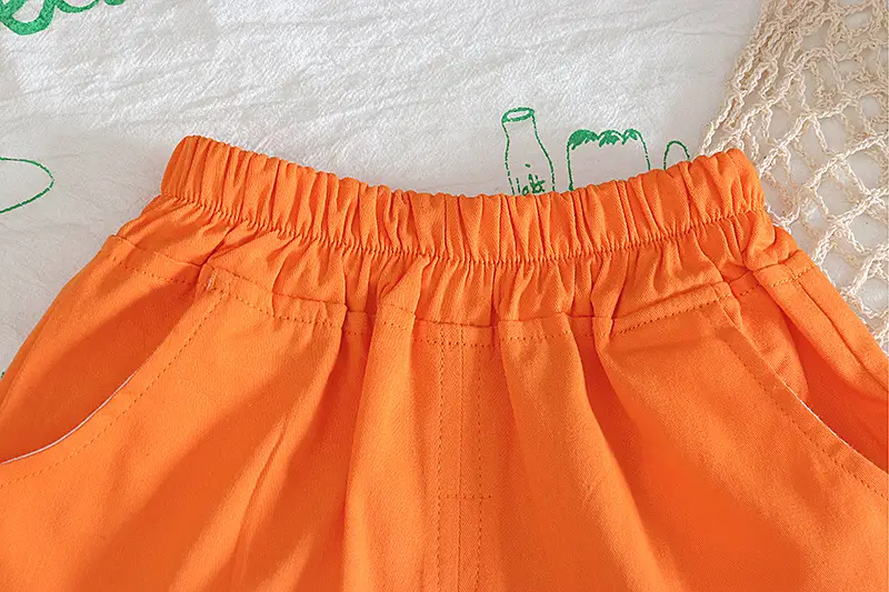 Children Cotton Pumpkin Vestsuit Orange Shorts Set — feature 3