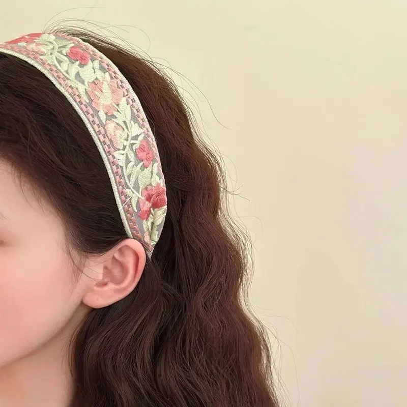 New Chinese Embroidered Flower Headband Women's Cotton Linen Wide Brim Hoop - Image 21