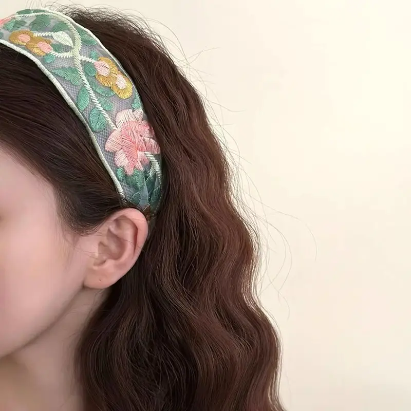 New Chinese Embroidered Flower Headband Women's Cotton Linen Wide Brim Hoop - Image 22
