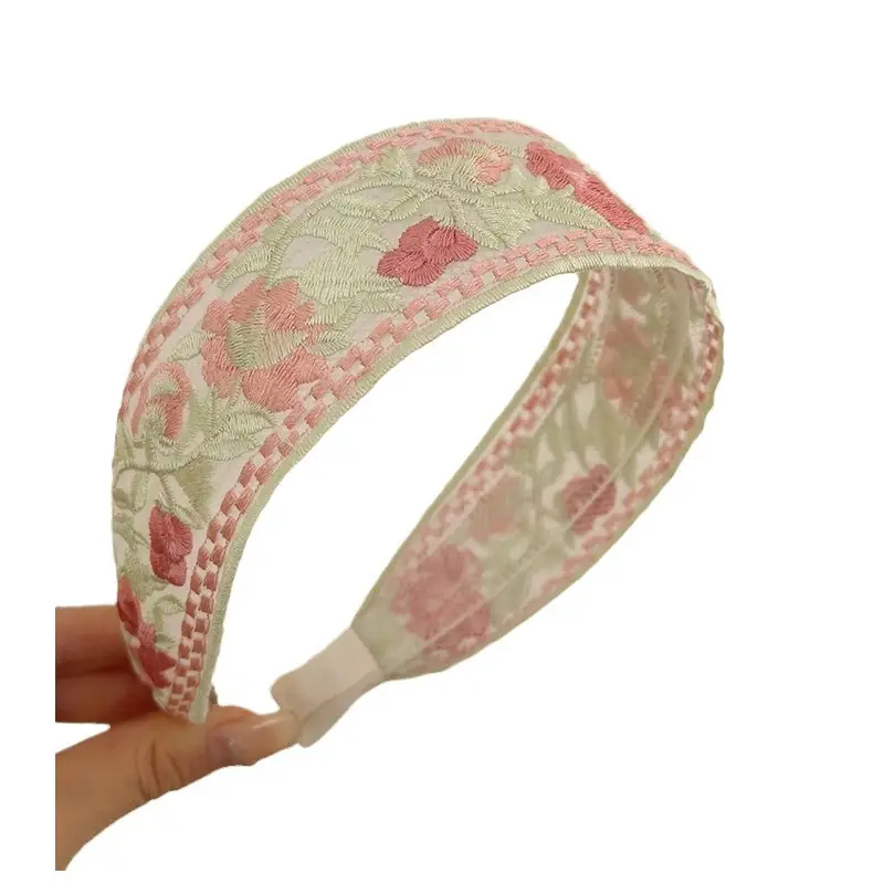 New Chinese Embroidered Flower Headband Women's Cotton Linen Wide Brim Hoop - Image 24