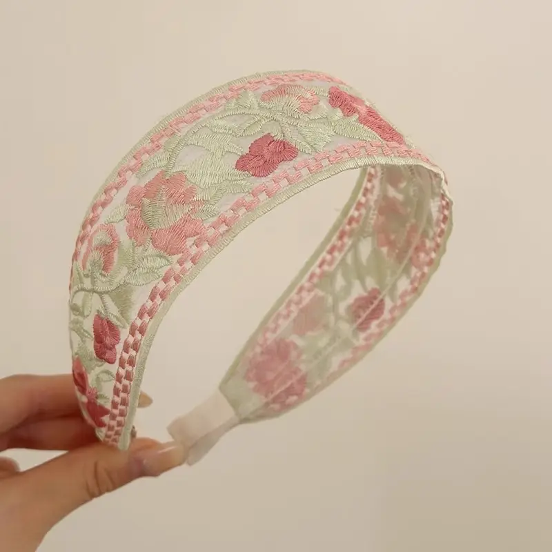 New Chinese Embroidered Flower Headband Women's Cotton Linen Wide Brim Hoop — feature 3
