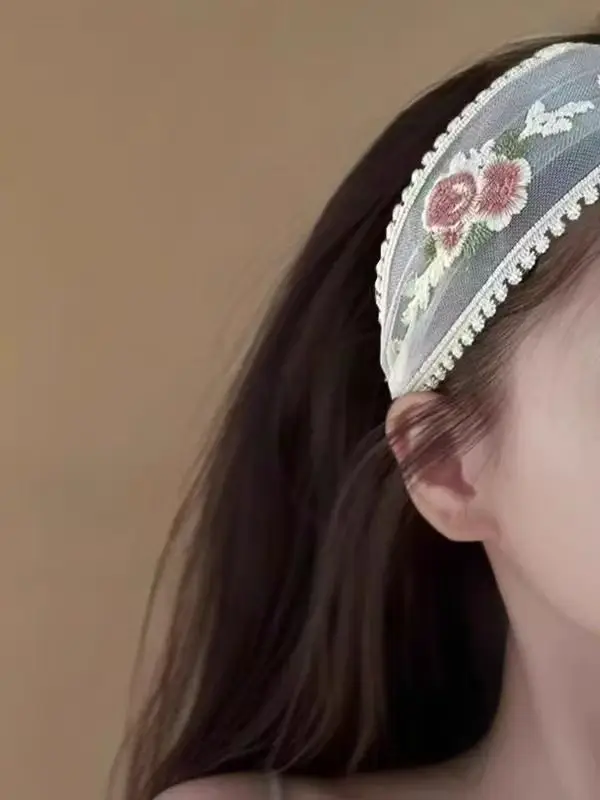 New Chinese Embroidered Flower Headband Women's Cotton Linen Wide Brim Hoop - Image 12