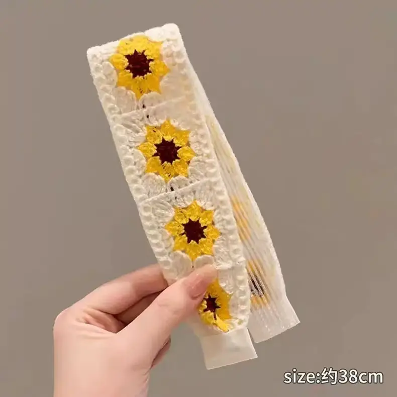New Chinese Embroidered Flower Headband Women's Cotton Linen Wide Brim Hoop - Image 17