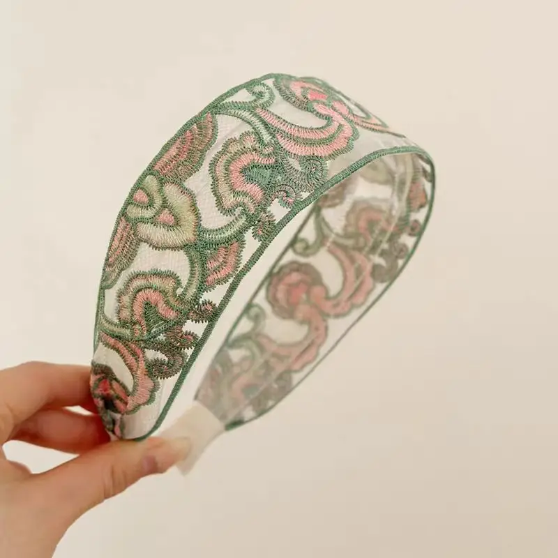 New Chinese Embroidered Flower Headband Women's Cotton Linen Wide Brim Hoop - Image 5