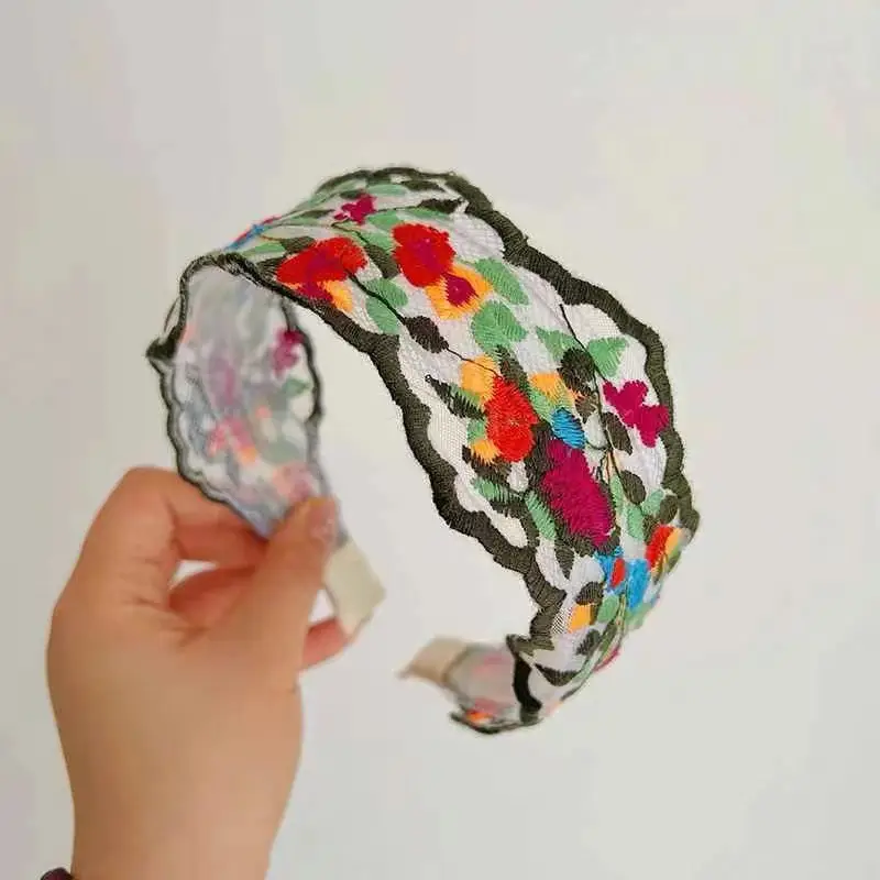 New Chinese Embroidered Flower Headband Women's Cotton Linen Wide Brim Hoop - Image 6
